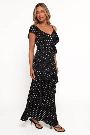 Adelina Maxi Dress – Black Polka Dot
