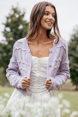 Aidy Crop Button Front Cardigan – Lilac