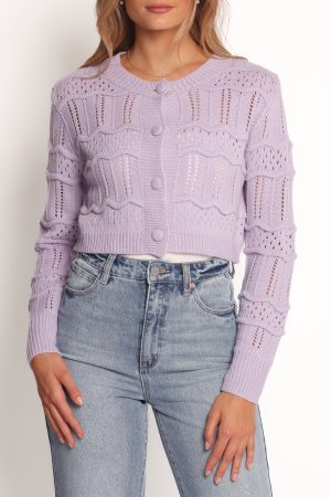 Aidy Crop Button Front Cardigan – Lilac