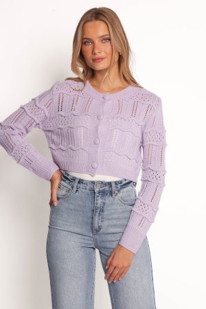 Aidy Crop Button Front Cardigan – Lilac