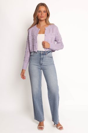 Aidy Crop Button Front Cardigan – Lilac
