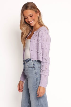 Aidy Crop Button Front Cardigan – Lilac