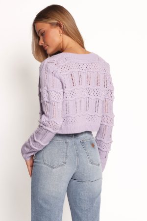 Aidy Crop Button Front Cardigan – Lilac
