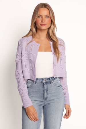 Aidy Crop Button Front Cardigan – Lilac