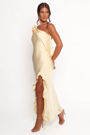 Aila Rosette One Shoulder Dress – Butter Yellow