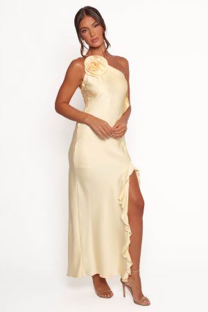 Aila Rosette One Shoulder Dress – Butter Yellow