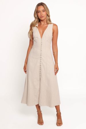 Aisling Midi Dress – Beige Gold