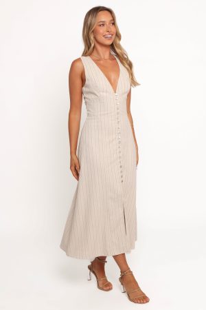 Aisling Midi Dress – Beige Gold