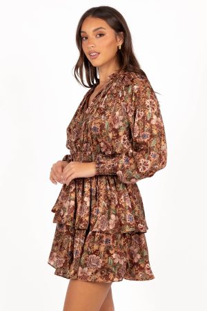 Alby Long Sleeve Mini Dress – Chocolate Brown