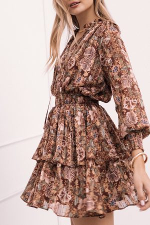 Alby Long Sleeve Mini Dress – Chocolate Brown