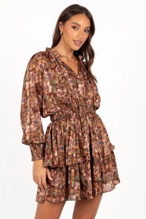 Alby Long Sleeve Mini Dress – Chocolate Brown