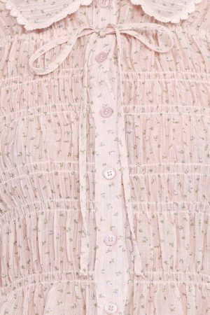 Alima Shirred Top – Pink Purple Floral