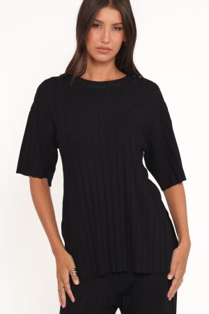 Alix Ribbed Knit Set – Black