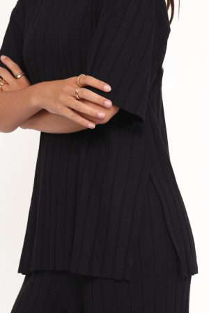 Alix Ribbed Knit Set – Black