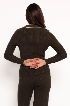 Alondra Cardigan Knit Top – Olive