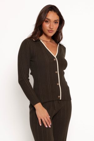 Alondra Cardigan Knit Top – Olive