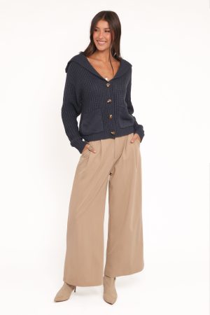 Amelia Oversize Collar Button Cardigan – Navy