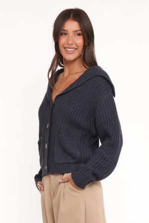 Amelia Oversize Collar Button Cardigan – Navy