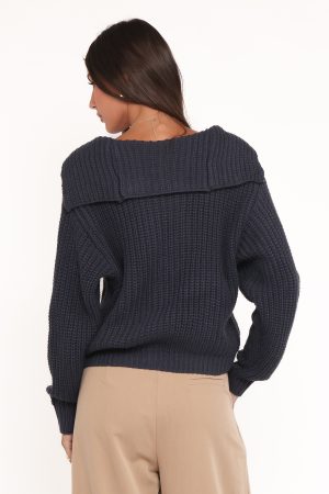 Amelia Oversize Collar Button Cardigan – Navy