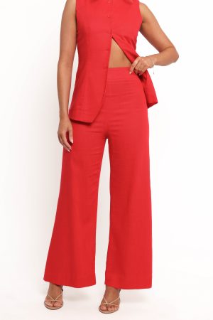 Amia Linen Blend Pants – Red