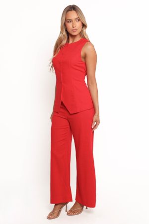 Amia Linen Blend Pants – Red