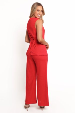 Amia Linen Blend Pants – Red