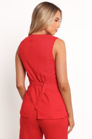 Amia Linen Blend Vest Top – Red