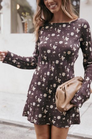 Amity Mini Dress – Brown Floral