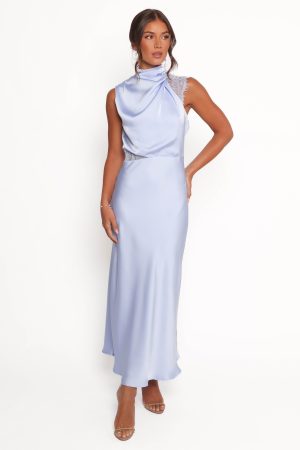 Anabelle Halter Neck Lace Maxi Dress – Baby Blue