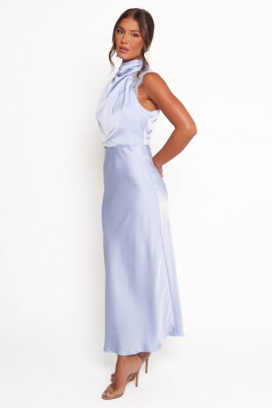 Anabelle Halter Neck Lace Maxi Dress – Baby Blue