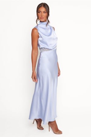 Anabelle Halter Neck Lace Maxi Dress – Baby Blue