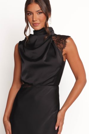 Anabelle Halter Neck Lace Maxi Dress – Black