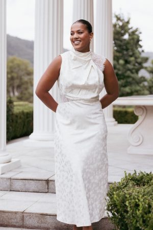 Anabelle Halter Neck Lace Maxi Dress – White