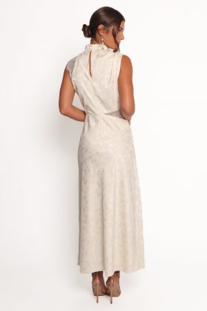Anabelle Halter Neck Lace Maxi Dress – White