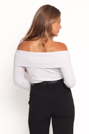 Anderson Wide Rib Off Shoulder Top – Pastel Grey