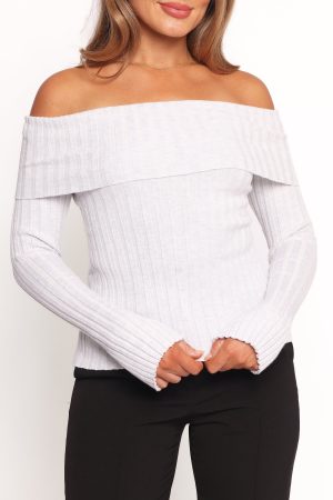 Anderson Wide Rib Off Shoulder Top – Pastel Grey