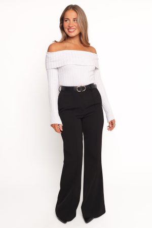 Anderson Wide Rib Off Shoulder Top – Pastel Grey