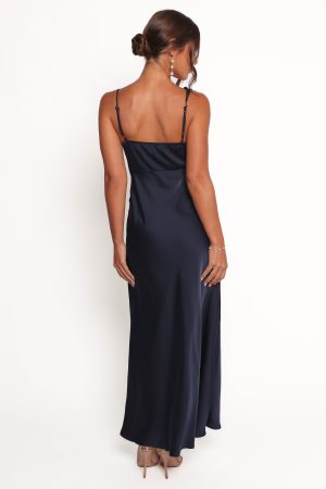Anela Asymmetric Midi Dress – Navy