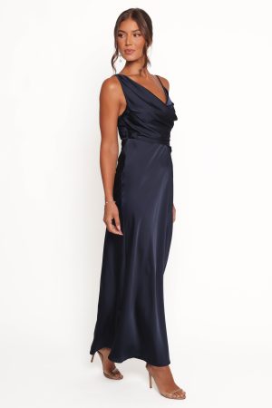 Anela Asymmetric Midi Dress – Navy