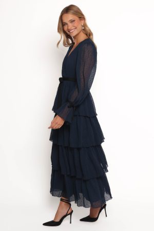 Antoinette Long Sleeve Tiered Maxi Dress – Navy