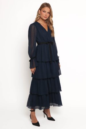 Antoinette Long Sleeve Tiered Maxi Dress – Navy