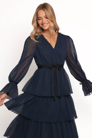 Antoinette Long Sleeve Tiered Maxi Dress – Navy