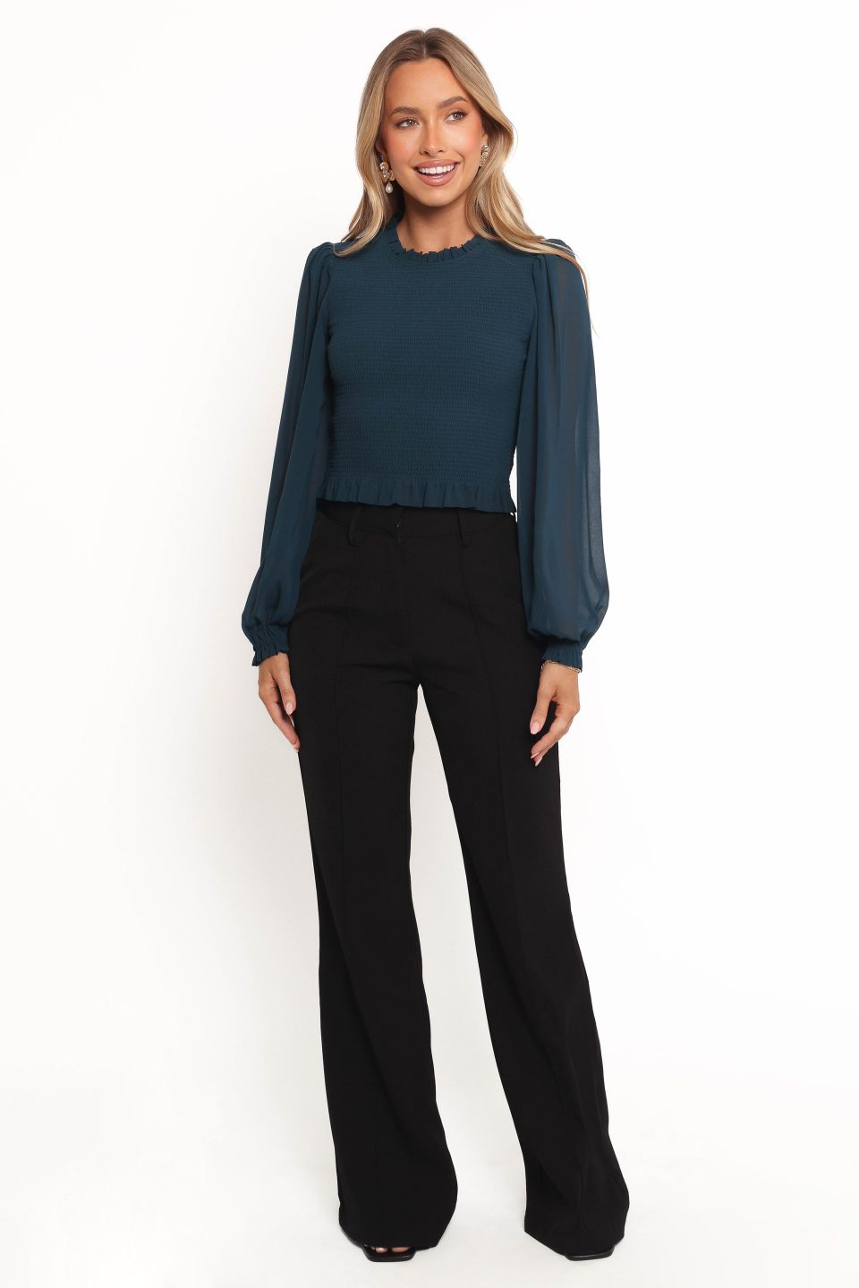 Aranha Sheer Sleeve Top - Dark Blue