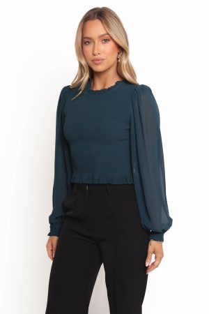 Aranha Sheer Sleeve Top – Dark Blue