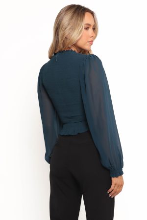 Aranha Sheer Sleeve Top – Dark Blue
