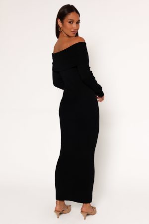 Archie Off the Shoulder Midi Dress – Black