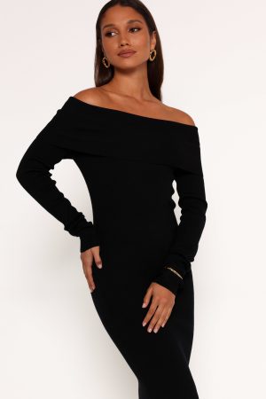 Archie Off the Shoulder Midi Dress – Black