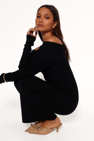 Archie Off the Shoulder Midi Dress – Black