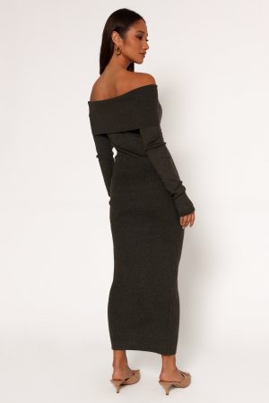 Archie Off The Shoulder Midi Dress – Olive