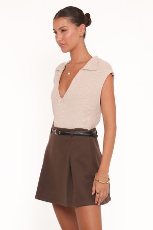 Cassia Belted A-Line Skirt – Chocolate Brown